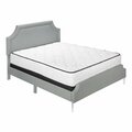 Monarch Specialties Bed, Queen Size, Bedroom, Upholstered, Grey Linen Look, Chrome Metal Legs, Transitional I 6035Q